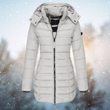 Women's Long Hooded Quilted Puffer Jacket - Winter Coat - Grey