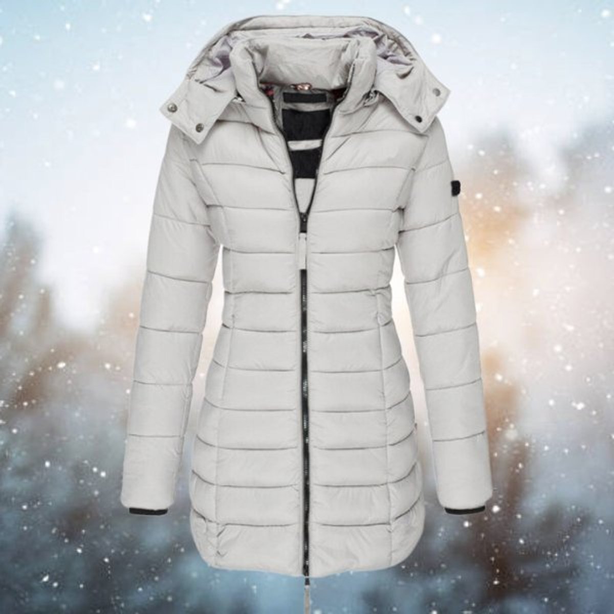 Women's Long Hooded Quilted Puffer Jacket - Winter Coat - Grey
