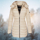Women's Long Hooded Quilted Puffer Jacket - Winter Coat - Khaki
