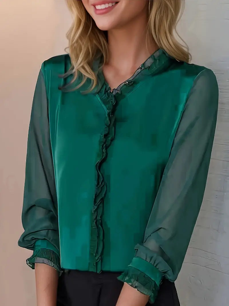 Women's Long Sleeve Ruffle Blouse - Elegant Summer Style