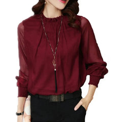 Women's Long Sleeve Ruffle Blouse - Elegant Summer Style