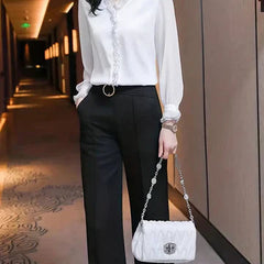 Women's Long Sleeve Ruffle Blouse - Elegant Summer Style
