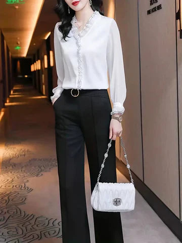 Women's Long Sleeve Ruffle Blouse - Elegant Summer Style