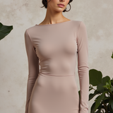 Women's Long Sleeve Top | Deep Back | Bodycon | Autumn - Khaki