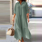 Women's Long Summer Dress - Button Front Casual - Green