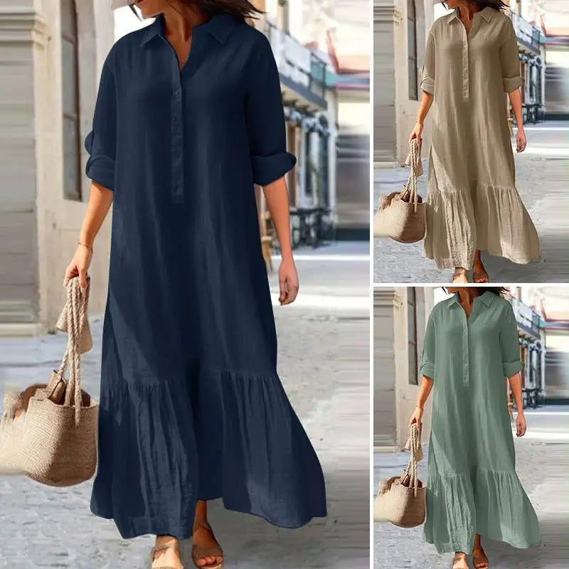 Women's Long Summer Dress - Button Front Casual
