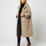 Women's Long Waterproof Hooded Trench Coat - Classic Knee-Length - Beige
