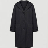 Women's Long Waterproof Hooded Trench Coat - Classic Knee-Length - Black