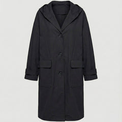 Women's Long Waterproof Hooded Trench Coat - Classic Knee-Length - Black