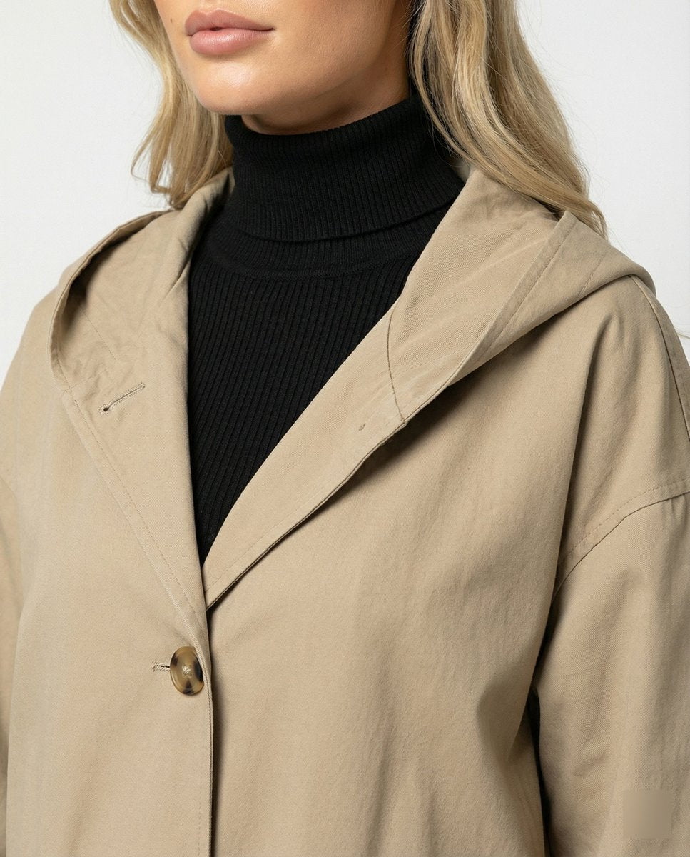Women's Long Waterproof Hooded Trench Coat - Classic Knee-Length