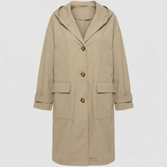 Women's Long Waterproof Hooded Trench Coat - Classic Knee-Length