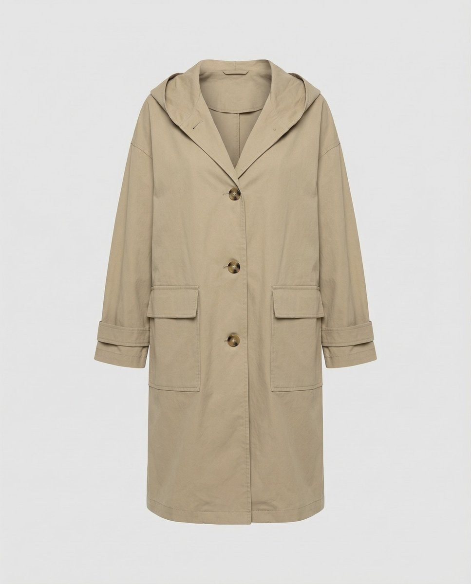 Women's Long Waterproof Hooded Trench Coat - Classic Knee-Length