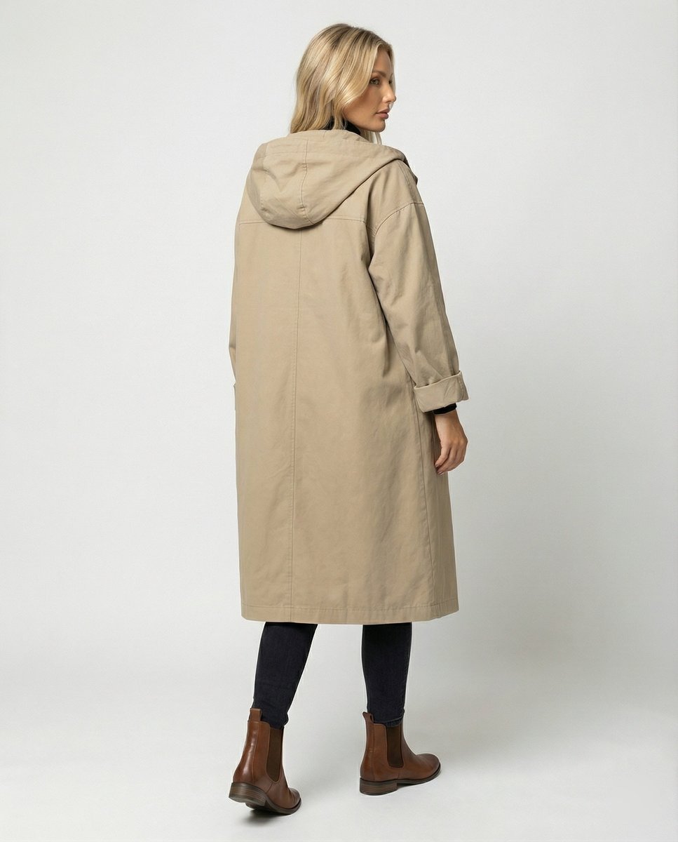 Women's Long Waterproof Hooded Trench Coat - Classic Knee-Length