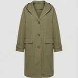 Women's Long Waterproof Hooded Trench Coat - Classic Knee-Length - Green