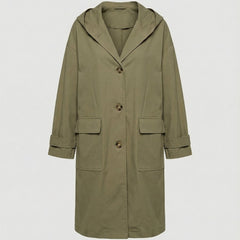 Women's Long Waterproof Hooded Trench Coat - Classic Knee-Length - Green