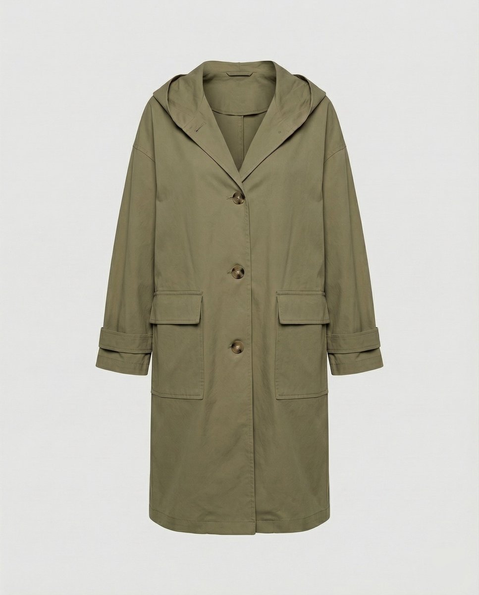 Women's Long Waterproof Hooded Trench Coat - Classic Knee-Length - Green