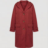 Women's Long Waterproof Hooded Trench Coat - Classic Knee-Length - Red