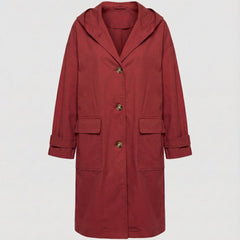 Women's Long Waterproof Hooded Trench Coat - Classic Knee-Length - Red