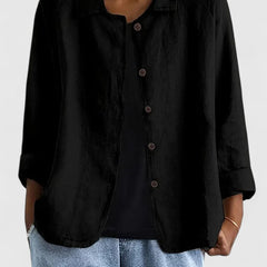 Women's Loose Fit Button-Up Top - Versatile Layering Piece | Autumn - Black