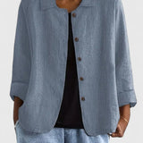 Women's Loose Fit Button-Up Top - Versatile Layering Piece | Autumn - Blue Gray