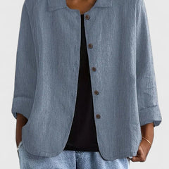 Women's Loose Fit Button-Up Top - Versatile Layering Piece | Autumn - Blue Gray
