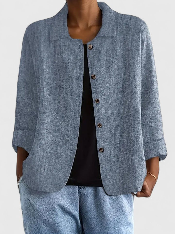 Women's Loose Fit Button-Up Top - Versatile Layering Piece | Autumn - Blue Gray
