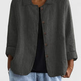 Women's Loose Fit Button-Up Top - Versatile Layering Piece | Autumn - Dark Gray