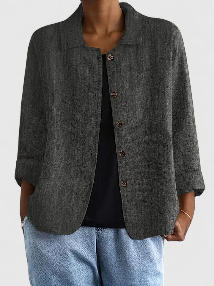 Women's Loose Fit Button-Up Top - Versatile Layering Piece | Autumn - Dark Gray