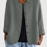 Women's Loose Fit Button-Up Top - Versatile Layering Piece | Autumn - Gray