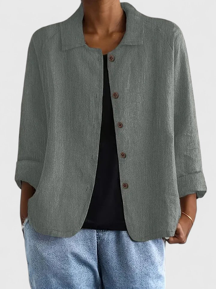 Women's Loose Fit Button-Up Top - Versatile Layering Piece | Autumn - Gray