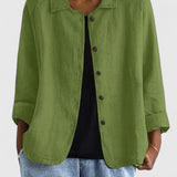 Women's Loose Fit Button-Up Top - Versatile Layering Piece | Autumn - Green