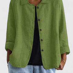 Women's Loose Fit Button-Up Top - Versatile Layering Piece | Autumn - Green