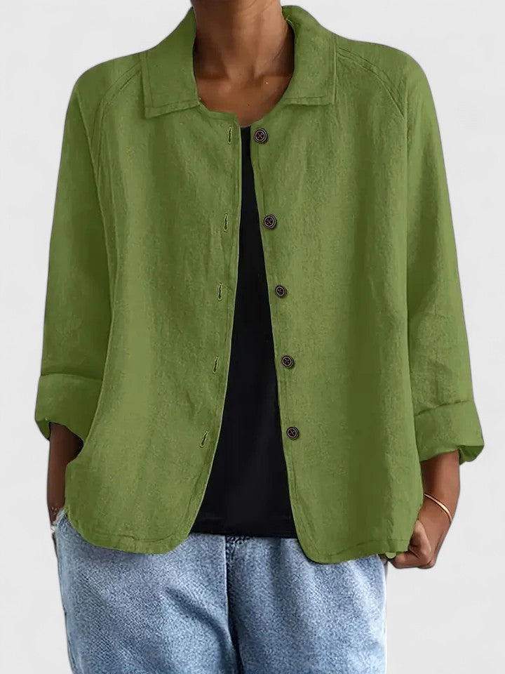 Women's Loose Fit Button-Up Top - Versatile Layering Piece | Autumn - Green