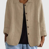 Women's Loose Fit Button-Up Top - Versatile Layering Piece | Autumn - Khaki