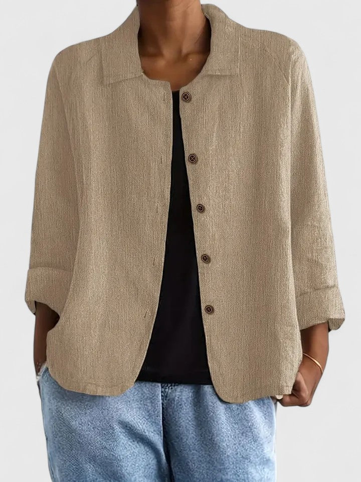 Women's Loose Fit Button-Up Top - Versatile Layering Piece | Autumn - Khaki