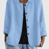 Women's Loose Fit Button-Up Top - Versatile Layering Piece | Autumn - Light Blue