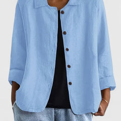 Women's Loose Fit Button-Up Top - Versatile Layering Piece | Autumn - Light Blue