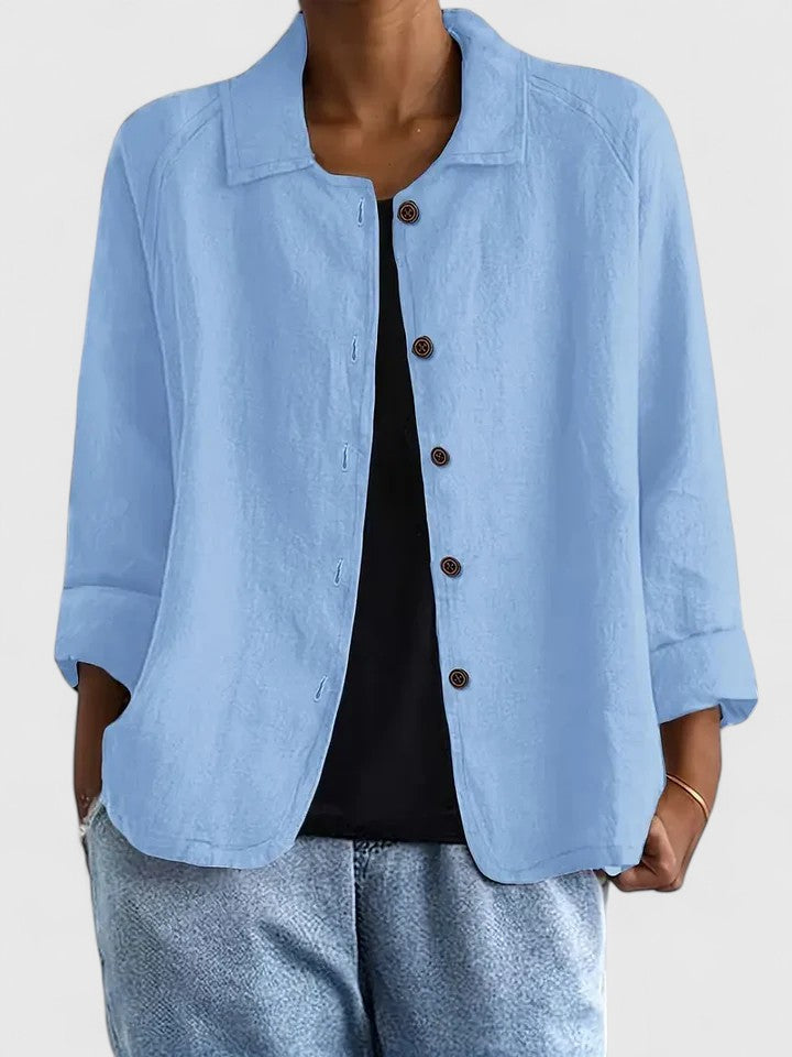 Women's Loose Fit Button-Up Top - Versatile Layering Piece | Autumn - Light Blue