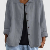 Women's Loose Fit Button-Up Top - Versatile Layering Piece | Autumn - Light Gray