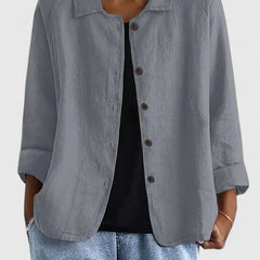 Women's Loose Fit Button-Up Top - Versatile Layering Piece | Autumn - Light Gray
