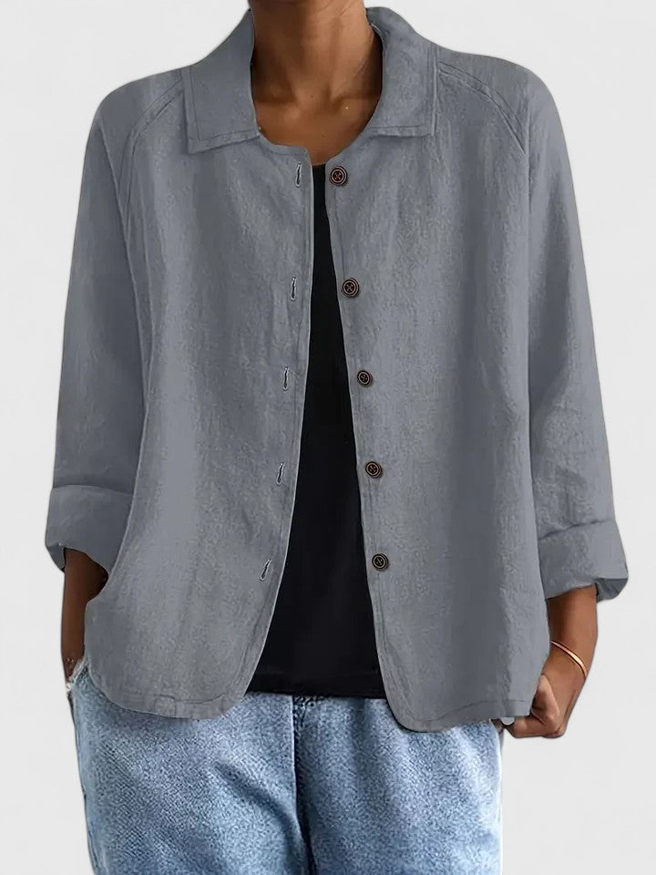 Women's Loose Fit Button-Up Top - Versatile Layering Piece | Autumn - Light Gray