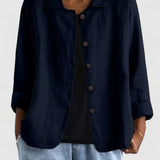Women's Loose Fit Button-Up Top - Versatile Layering Piece | Autumn - Navy