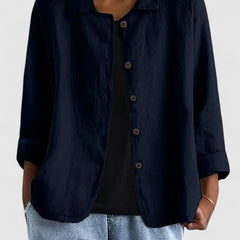 Women's Loose Fit Button-Up Top - Versatile Layering Piece | Autumn - Navy