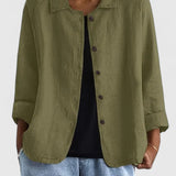 Women's Loose Fit Button-Up Top - Versatile Layering Piece | Autumn - Olive