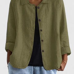 Women's Loose Fit Button-Up Top - Versatile Layering Piece | Autumn - Olive
