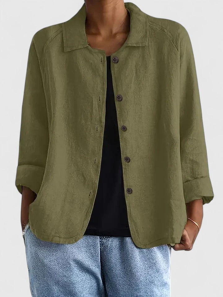 Women's Loose Fit Button-Up Top - Versatile Layering Piece | Autumn - Olive