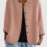 Women's Loose Fit Button-Up Top - Versatile Layering Piece | Autumn - Pink