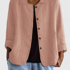Women's Loose Fit Button-Up Top - Versatile Layering Piece | Autumn - Pink