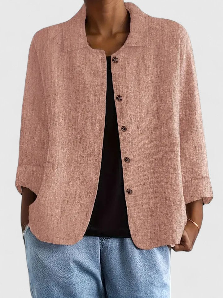 Women's Loose Fit Button-Up Top - Versatile Layering Piece | Autumn - Pink