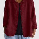 Women's Loose Fit Button-Up Top - Versatile Layering Piece | Autumn - Red